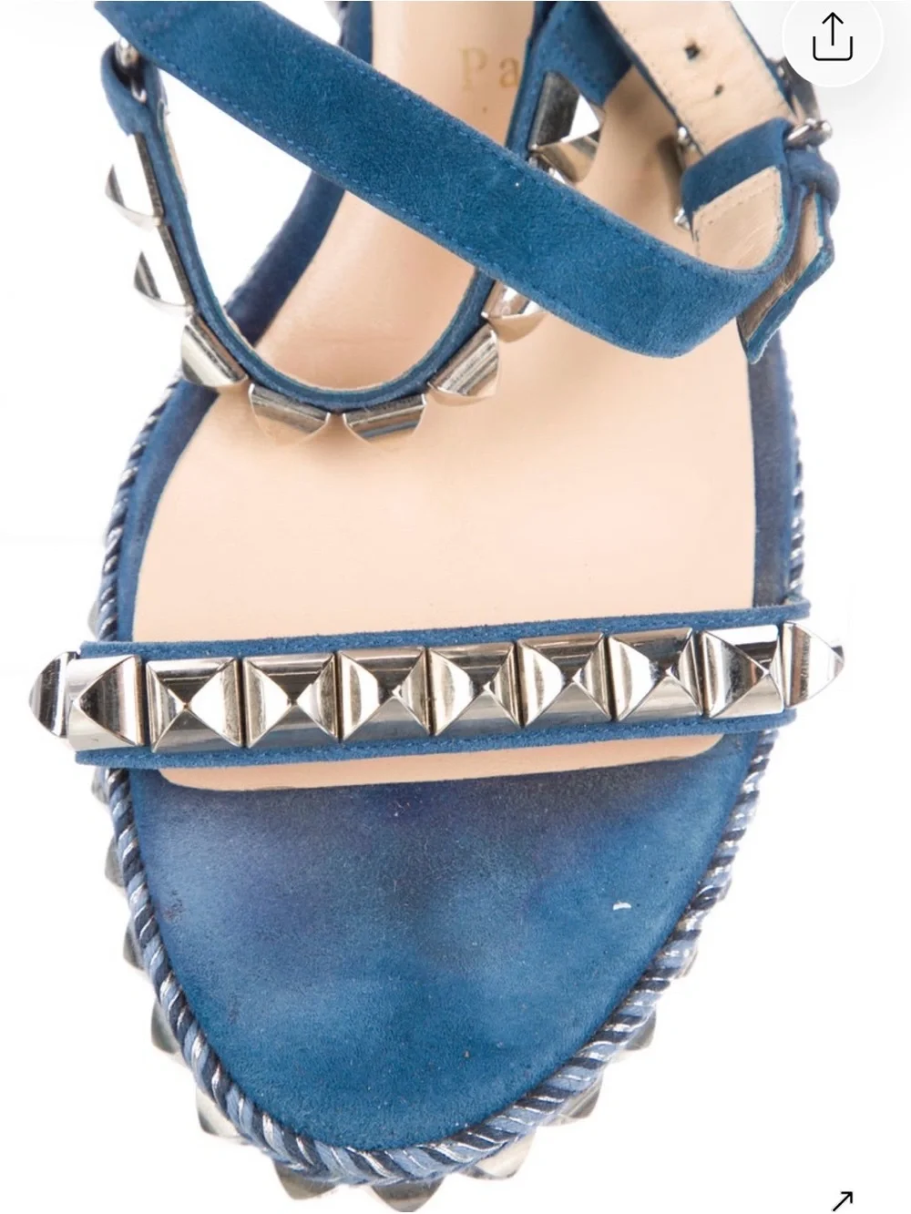 Christian Louboutin Blue Studded Braided Platform Sandals, Pyraclou, size 9
